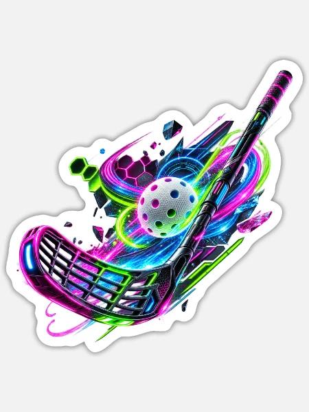 Neonfarbenes Floorball Feuerwerk - Sticker Größe S (10 x 10 cm) - Mattweiß
