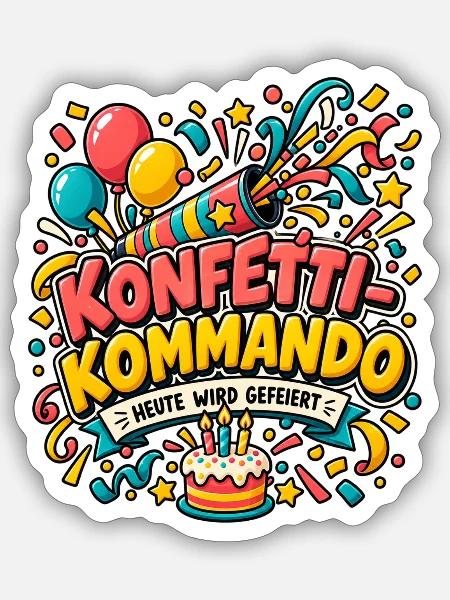 Konfetti-Kommando – Heute wird gefeiert - Sticker Größe S (10 x 10 cm) - Mattweiß