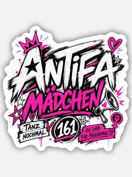 Antifa Mädchen - Sticker Größe S (10 x 10 cm) - Mattweiß
