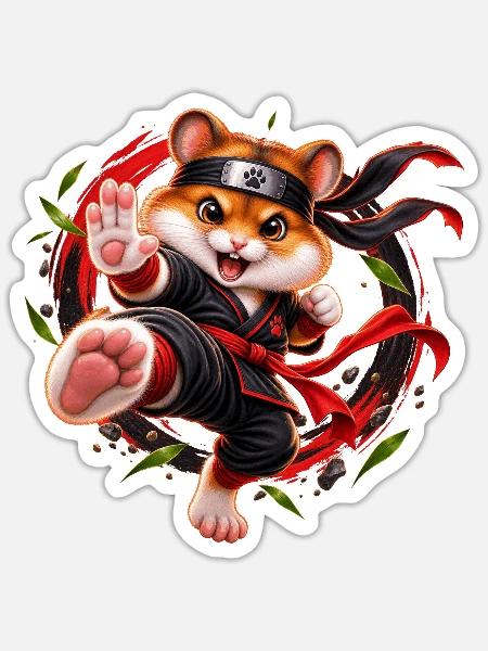 Ninja-Hamster – Kleiner Kämpfer - Sticker Größe S (10 x 10 cm) - Mattweiß