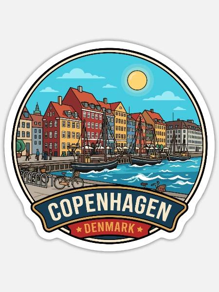 Kopenhagen, Dänemark, Nyhavn Harbor Reiseabzeichen - Sticker Größe S (10 x 10 cm) - Mattweiß