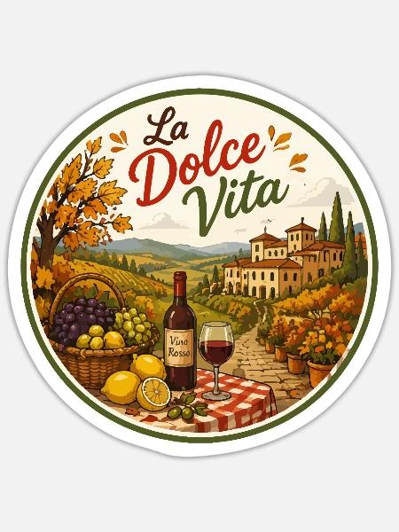 La Dolce Vita Weinanbau Szene - Sticker Größe S (10 x 10 cm) - Mattweiß