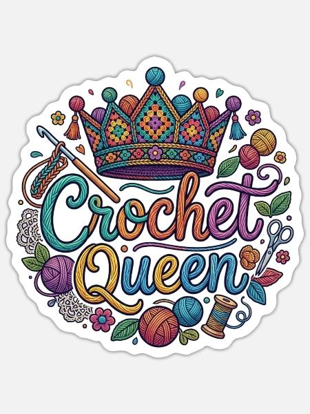 Gehäkelte Königinnenkrone - Sticker Größe S (10 x 10 cm) - Mattweiß