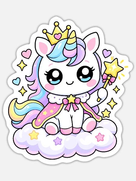 Pastell-Einhorn auf Prinzessin Cloud - Sticker Größe S (10 x 10 cm) - Mattweiß