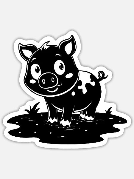 Süßes Schwein im Schlamm - Sticker Größe S (10 x 10 cm) - Mattweiß