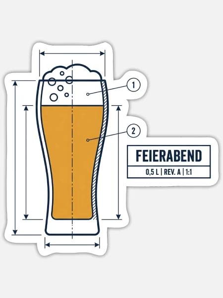 Ingenieur Geschenk, Bier Blaupause Feierabend - Sticker Größe S (10 x 10 cm) - Mattweiß