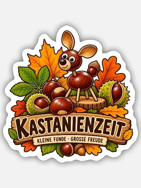 Kastanienzeit – Kleine Funde große Freude - Sticker Größe S (10 x 10 cm) - Mattweiß