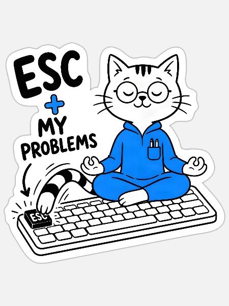 ESC + MEINE PROBLEME – Lustige Geek-Katze - Sticker Größe S (10 x 10 cm) - Mattweiß