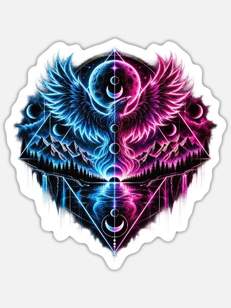Neon Phönix Geometrie - Sticker Größe S (10 x 10 cm) - Mattweiß