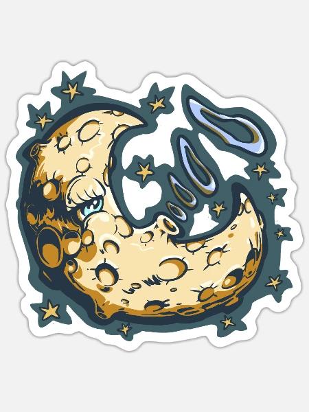 Der Rauchende Mond - Sticker Größe S (10 x 10 cm) - Mattweiß