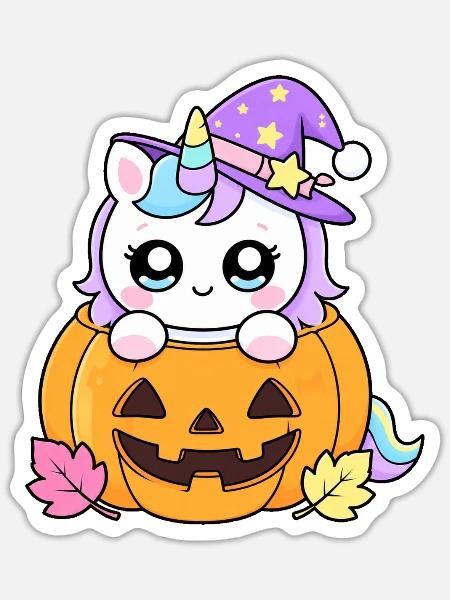 Kürbis-Einhorn - Sticker Größe S (10 x 10 cm) - Mattweiß
