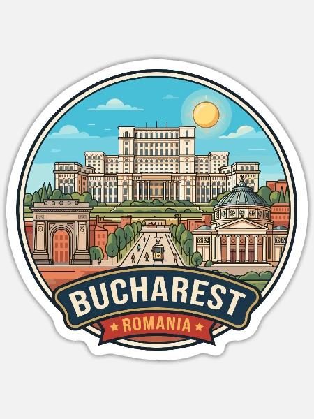 Athenaeum-Abzeichen des Parlaments Bukarest, Rumänien - Sticker Größe S (10 x 10 cm) - Mattweiß