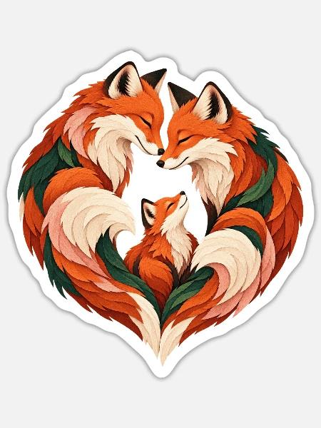 Fuchsfamilienherz - Sticker Größe S (10 x 10 cm) - Mattweiß