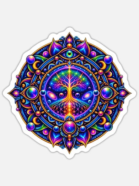 Baum des Lebens Mandala - Sticker Größe S (10 x 10 cm) - Mattweiß