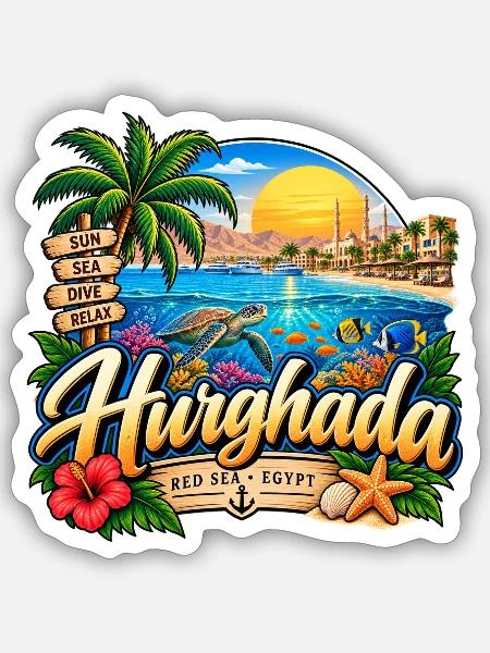 Hurghada – Red Sea, Sun & Dive - Sticker Größe S (10 x 10 cm) - Mattweiß