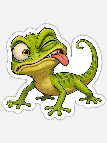 Grüne Eidechse verzog das Gesicht - Sticker Größe S (10 x 10 cm) - Mattweiß