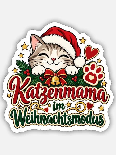 Katzenmama im Weihnachtsmodus - Sticker Größe S (10 x 10 cm) - Mattweiß