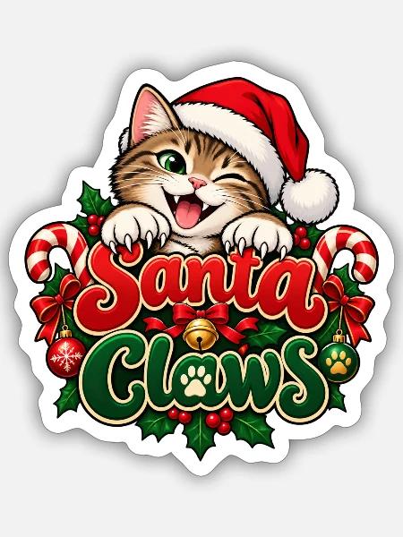 Santa Claws – Lustiges Katzen Weihnachtsdesign - Sticker Größe S (10 x 10 cm) - Mattweiß