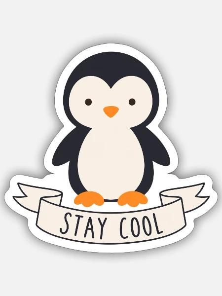 Pinguin Stay Cool Banner - Sticker Größe S (10 x 10 cm) - Mattweiß
