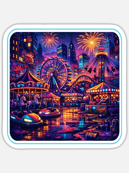  Freizeitpark Jahrmarkt Rummelplatz Vaporwave - Sticker Größe S (10 x 10 cm) - Mattweiß