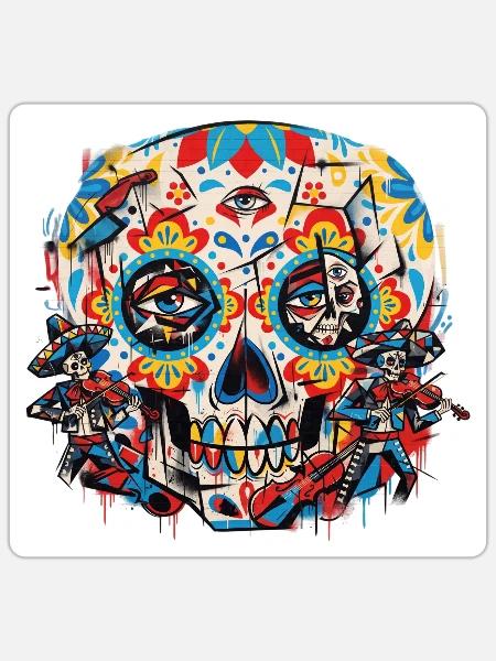 Fiesta de la Muerte Sugar Skull Design - Sticker Größe S (10 x 10 cm) - Mattweiß