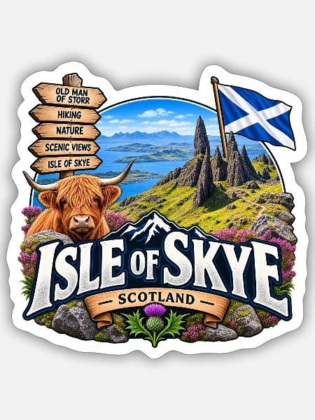 Isle of Skye – Old Man of Storr & Scotland - Sticker Größe S (10 x 10 cm) - Mattweiß