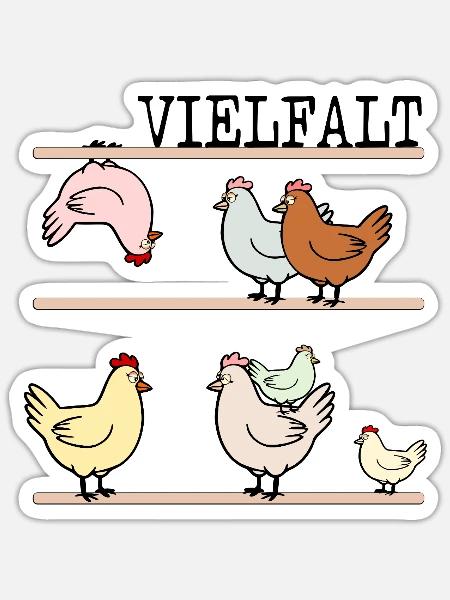Demokratie Hühnerstall Vielfalt - Sticker Größe S (10 x 10 cm) - Mattweiß