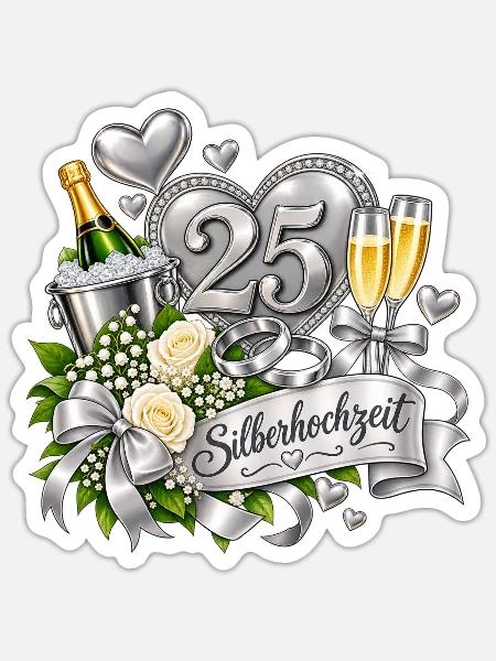 25. Silberhochzeit Festdesign - Sticker Größe S (10 x 10 cm) - Mattweiß