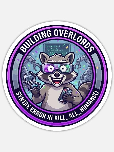 Lustiger Robotik-Ingenieur Waschbär-Overlord-KI-Abzeichen - Sticker Größe S (10 x 10 cm) - Mattweiß
