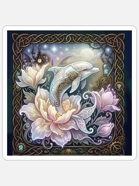 Verzauberter keltischer Delfin. - Sticker Größe S (10 x 10 cm) - Mattweiß