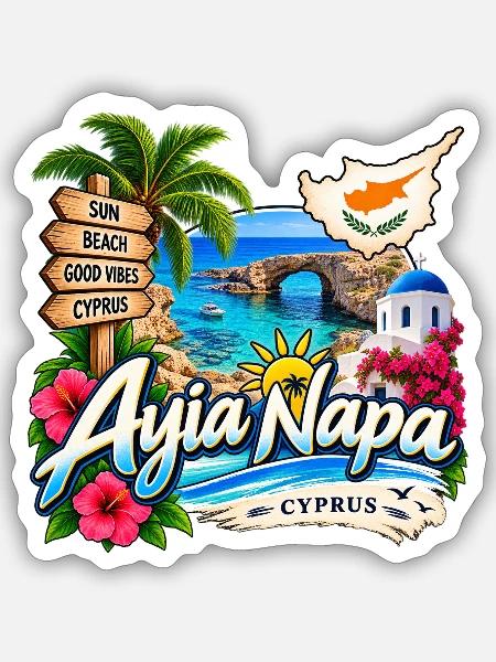 Ayia Napa – Sonne, Strand & Zypern - Sticker Größe S (10 x 10 cm) - Mattweiß