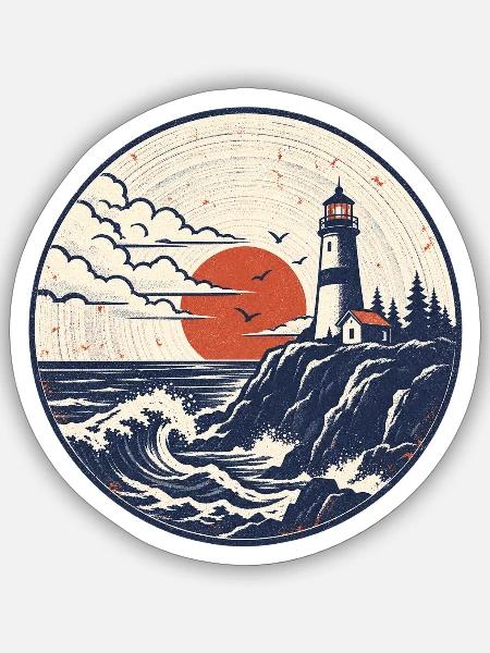 Leuchtturm Patch Abendrot - Sticker Größe S (10 x 10 cm) - Mattweiß