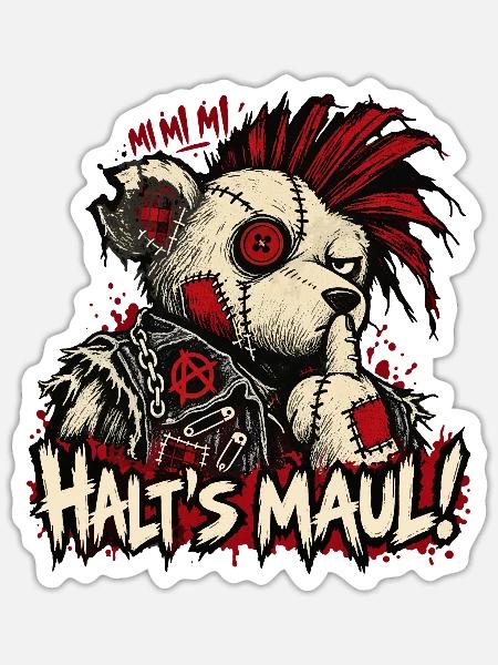 Halt’s Maul! – Punk Bär Horror Halloween - Sticker Größe S (10 x 10 cm) - Mattweiß