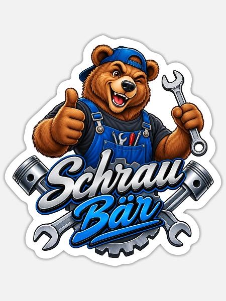 Schrau Bär Werkstatt - Sticker Größe S (10 x 10 cm) - Mattweiß