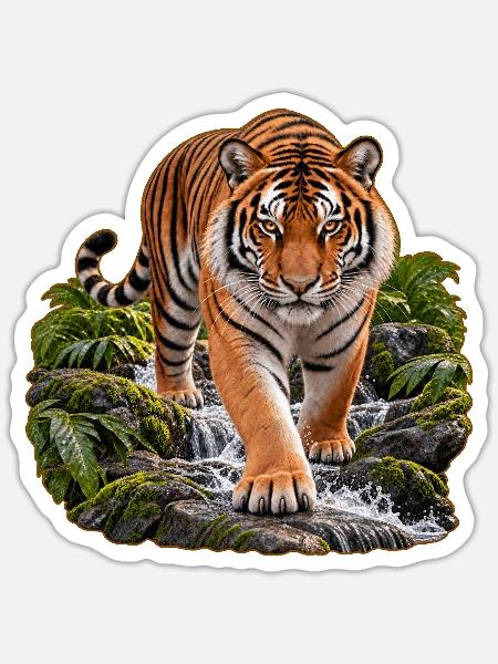 Realistischer Tiger im Dschungel - Sticker Größe S (10 x 10 cm) - Mattweiß