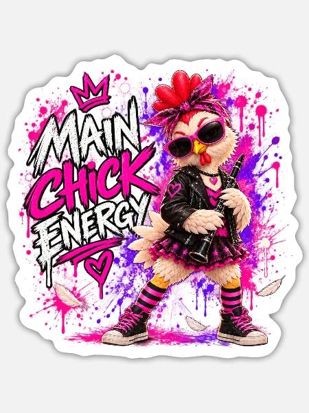 Main Chick Energy Neon Punk-Henne - Sticker Größe S (10 x 10 cm) - Mattweiß