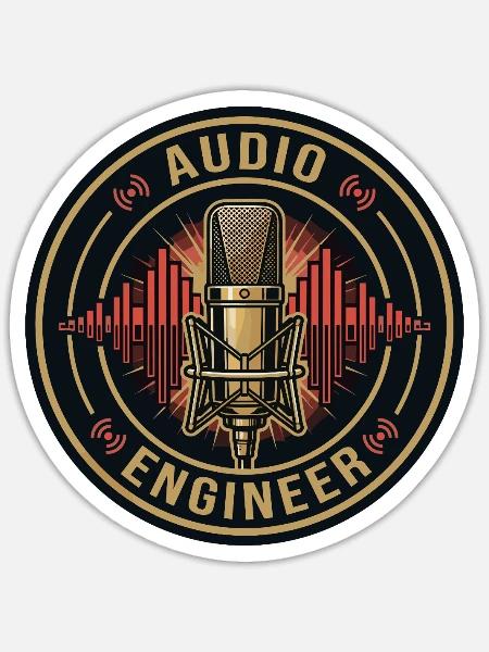 Geschenk des Toningenieurs mit Vintage-Mikrofon-Abzeichen - Sticker Größe S (10 x 10 cm) - Mattweiß