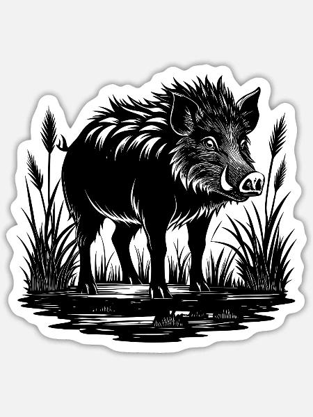 Wildschwein im Sumpf - Sticker Größe S (10 x 10 cm) - Mattweiß