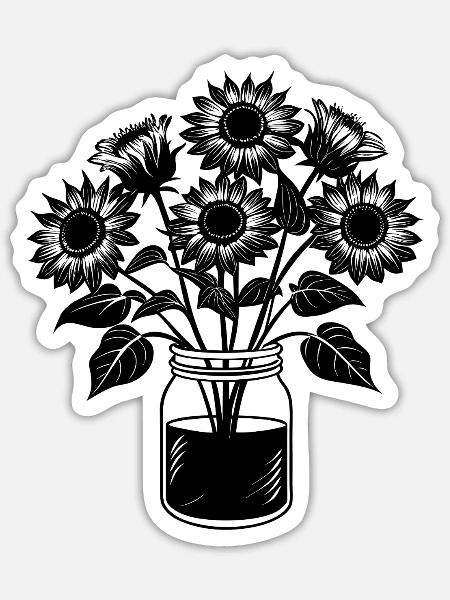 Sonnenblumen im Glas - Sticker Größe S (10 x 10 cm) - Mattweiß