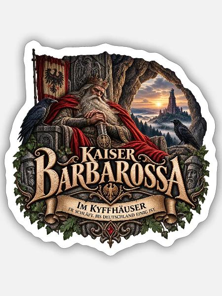 Kaiser Barbarossa – Kyffhäuser Sage - Sticker Größe S (10 x 10 cm) - Mattweiß