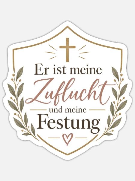 Zuflucht und Festung – Glaubensschild - Sticker Größe S (10 x 10 cm) - Mattweiß