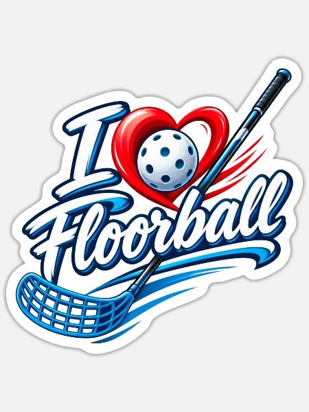 Floorball Liebe , I Love Floorball - Sticker Größe S (10 x 10 cm) - Mattweiß