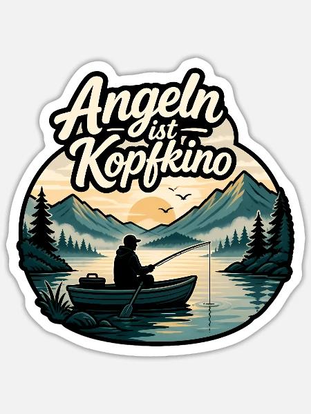 Angeln ist Kopfkino Fischer Boot T-Shirt - Sticker Größe S (10 x 10 cm) - Mattweiß