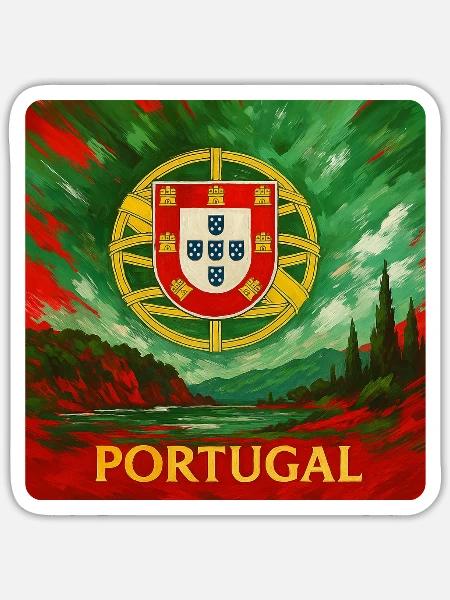 Portugal Emblem im Landschaftsdesign - Sticker Größe S (10 x 10 cm) - Mattweiß
