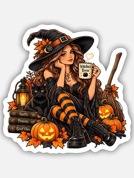 Halloween Hexe - Sticker Größe S (10 x 10 cm) - Mattweiß