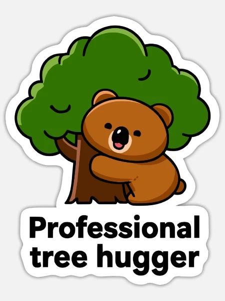 Bär umarmt Baum – Umweltheld - Sticker Größe S (10 x 10 cm) - Mattweiß