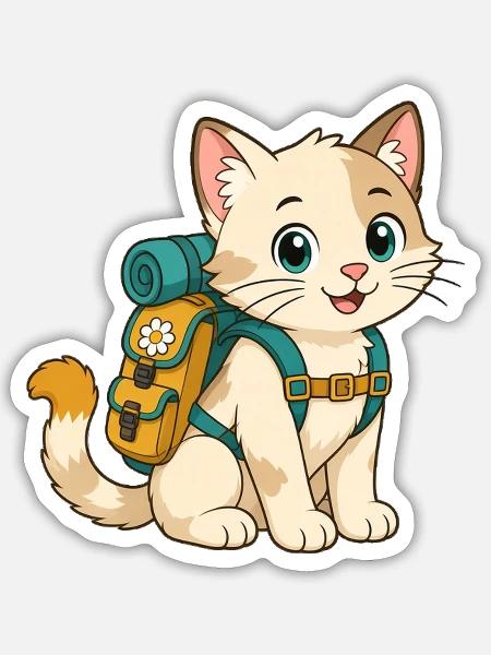 Adventure Cat – Hiking Buddy - Sticker Größe S (10 x 10 cm) - Mattweiß