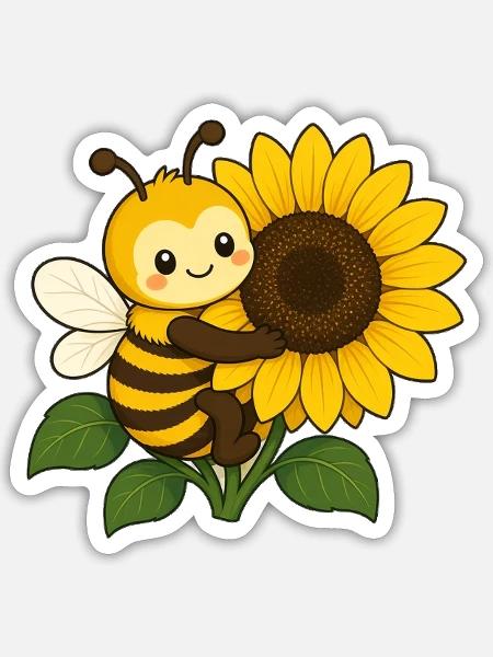Bee Sunflower Hug – Sunny Buzz - Sticker Größe S (10 x 10 cm) - Mattweiß