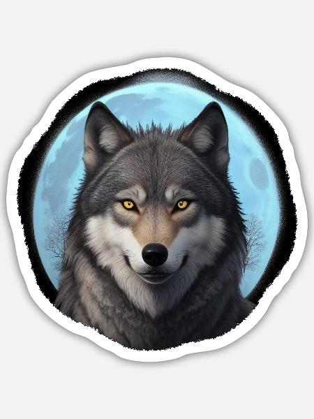 Mondwolf Porträt - Sticker Größe S (10 x 10 cm) - Mattweiß