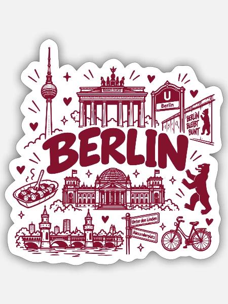 Berlin - Hauptstadt mit Sehenswürdigkeiten - Sticker Größe S (10 x 10 cm) - Mattweiß